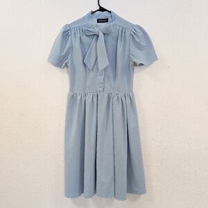 Elegant Light Blue Mini Dress with Bow